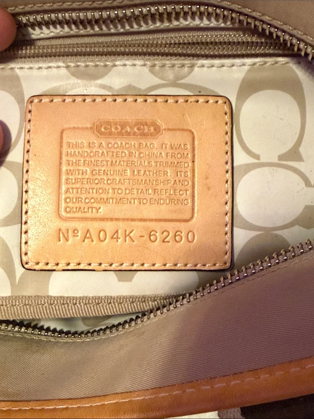 Coach Khaki Tote with Brown Straps and Red Accents